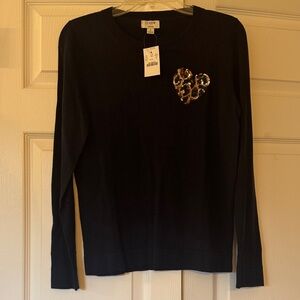 J. Crew Navy Sweater with Sequin Leopard Heart Sequin Patch